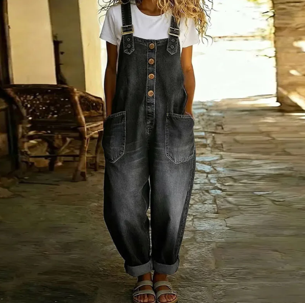 Saylor - Vintage Soft Cotton Denim-Look Overalls