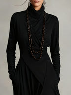 Giorgia - Asymmetrical Maxi Pleated Dress in Purple with High Neck (Necklace not included)