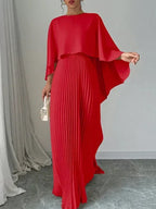 Maravelle™ | Elegant Pleated Cape Maxi Dress