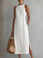 Jimena | Linen Midi Dress with Mao Collar