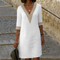 Elise – Elegant Mid-Sleeve V-Neck Dress